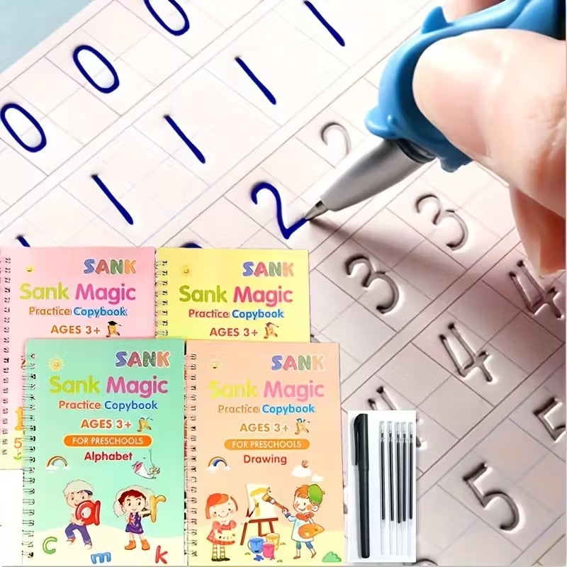 Ultimate Home‑Learning Magic Kit: Bundle Of 4pcs Sank Magic Books + 1pc Reusable Water Drawing Book