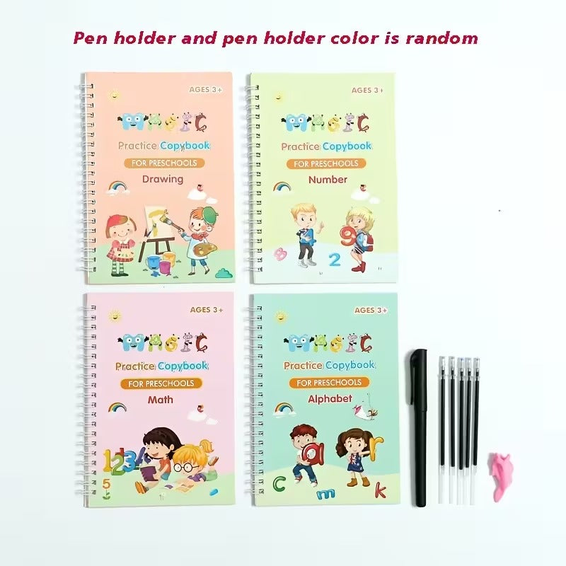 4pcs Sank Magic Books + Refills + Pencil Holder For Practice Preschools Kids Calligraphy Writing Book