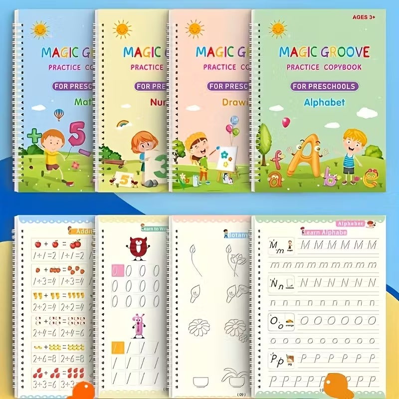 4pcs Sank Magic Books + Refills + Pencil Holder For Practice Preschools Kids Calligraphy Writing Book