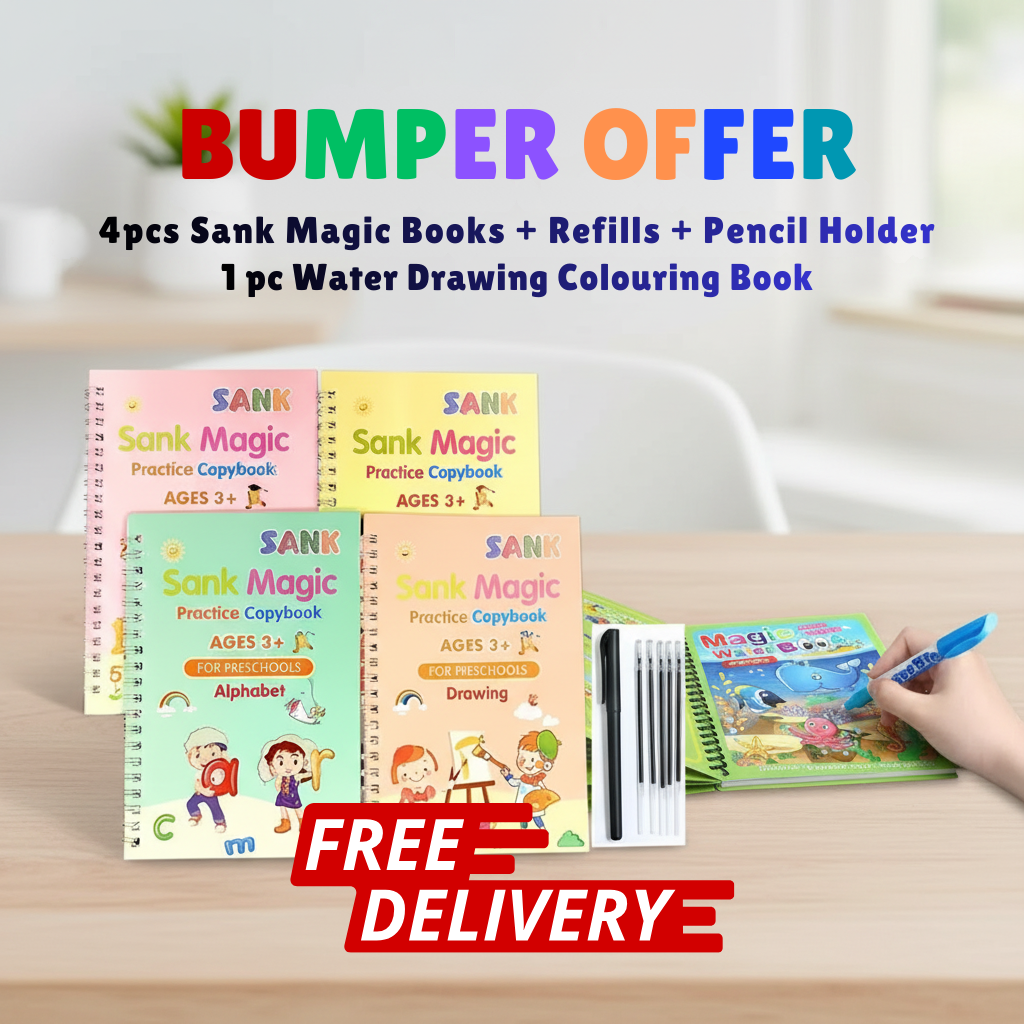 Ultimate Home‑Learning Magic Kit: Bundle Of 4pcs Sank Magic Books + 1pc Reusable Water Drawing Book