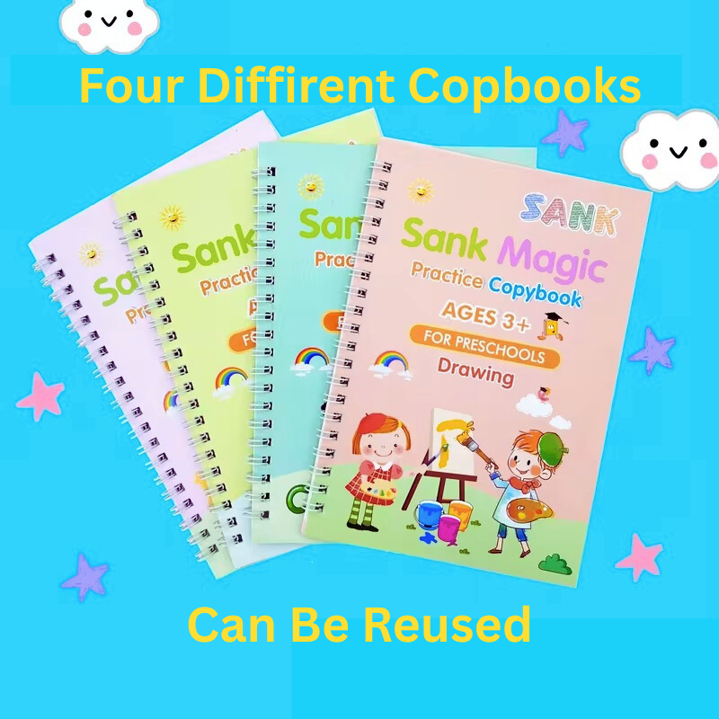 4pcs Sank Magic Books + Refills + Pencil Holder For Practice Preschools Kids Calligraphy Writing Book