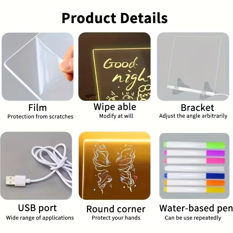 Magic Glow Kids Drawing Board Erasable Light-Up Doodle Pad | Fun Educational Toy Menu Board