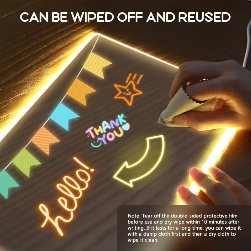 Magic Glow Kids Drawing Board Erasable Light-Up Doodle Pad | Fun Educational Toy Menu Board